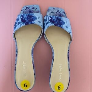 Nine West Blue Floral Slide Sandals